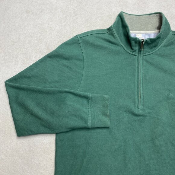 Brooks Brothers Zip Sweater Men's L Green Cotton Blend High Collar Pullover - Picture 7 of 12
